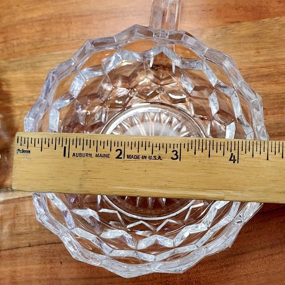 2 Fostoria American Cubist Glass Bowl 4.5" Round Dish + Square Nappy handled 80s - Picture 10 of 11